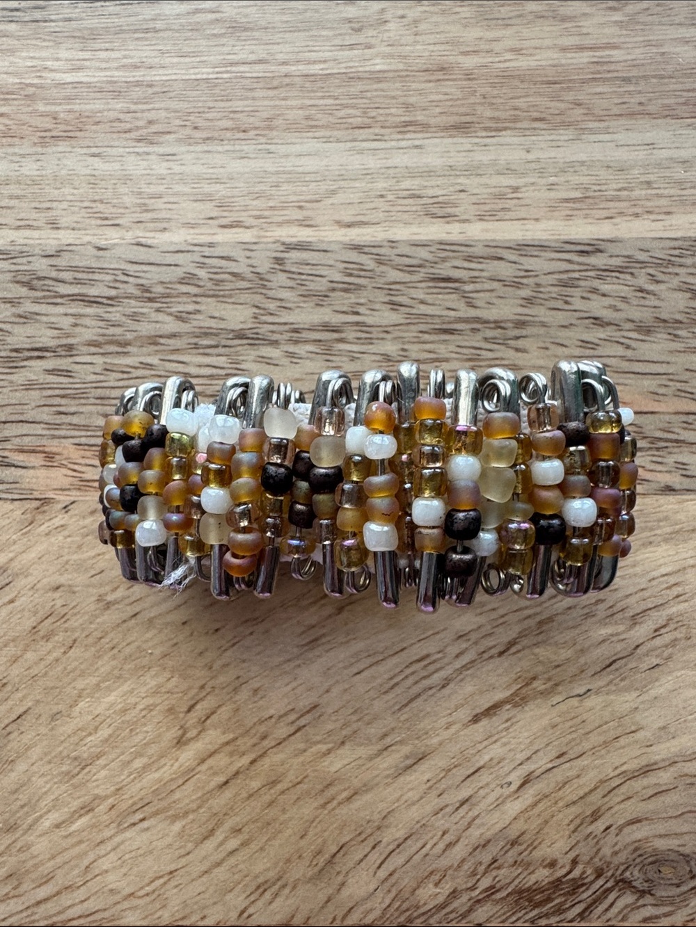 Vintage-90s-Handmade Safety Pin Beaded Bracelet-Boho